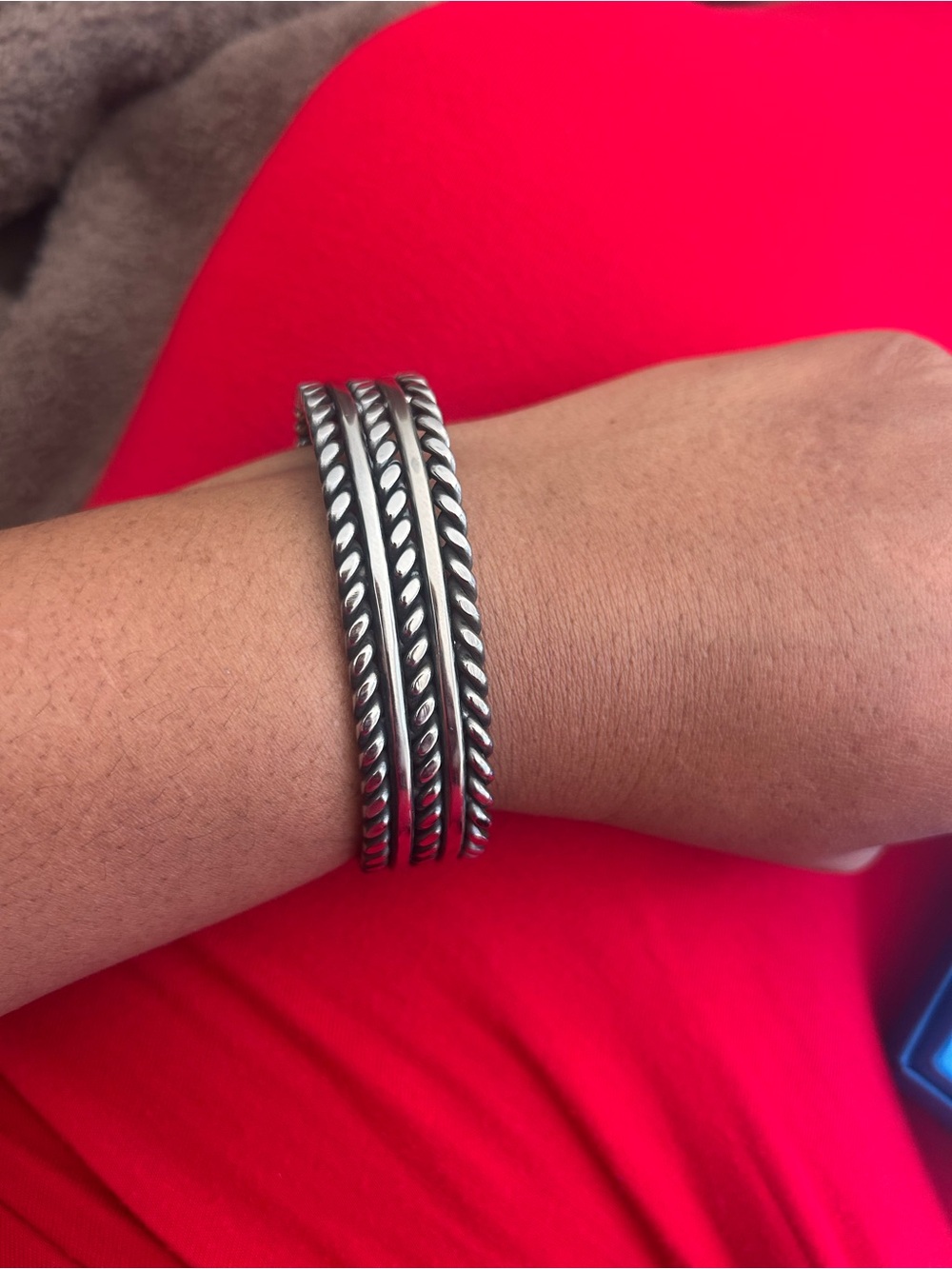 Vintage Heavy Stainless Steel Southwestern Cuff Bracelet Artisan Welded - 8”